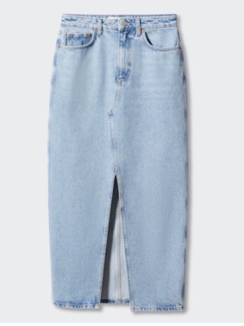 NWT Mango High Waist Denim Maxi Skirt XXS Light Blue